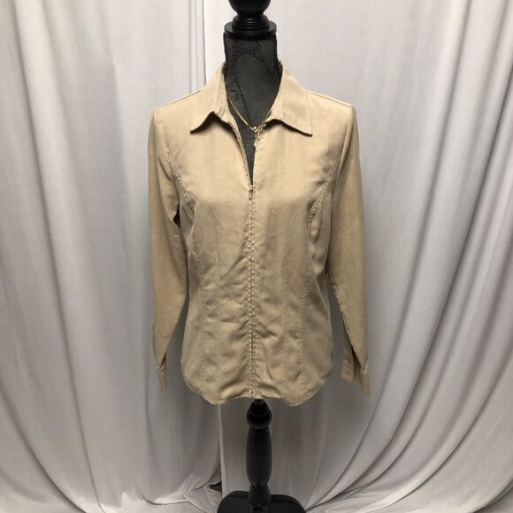 Sonoma Life Style Jacket Womens Size Medium Beige Zippered Collared Long Sleeve - Picture 1 of 6
